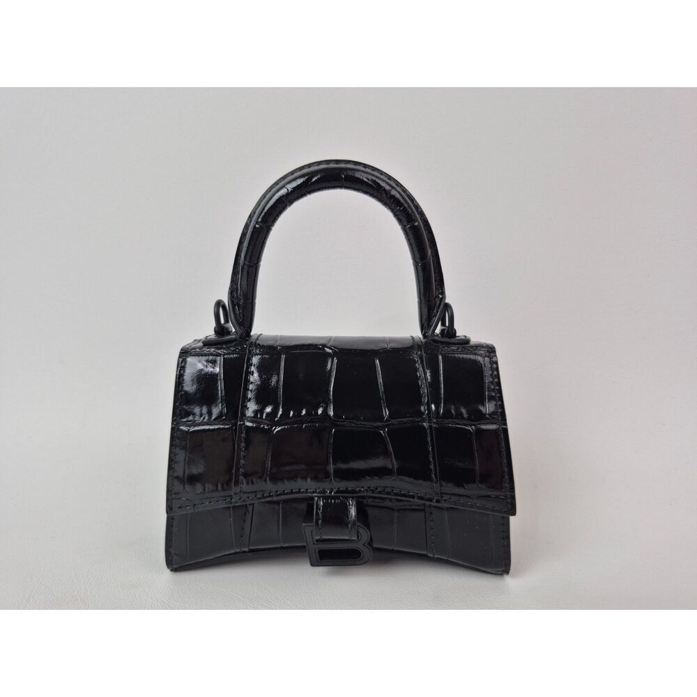 Balenciaga Black Hourglass Mini Handbag Crocodile Embossed